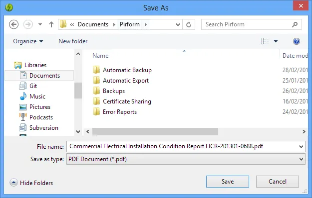 Save As PDF Dialog Screenshot