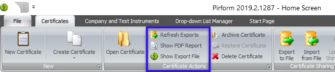 Refresh Exports Button Screenshot