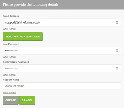 Email entry screen for registration