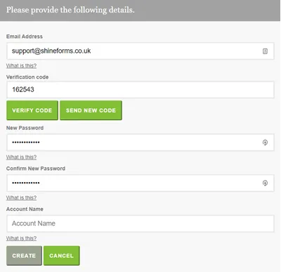 Verification code input screen during registration