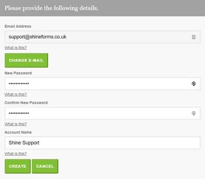 Input screen for name and password during registration