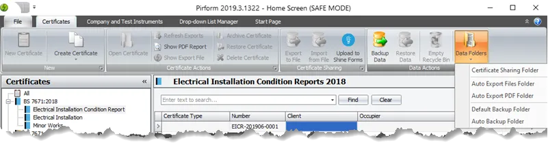 Shine Forms application interface showing limited functionality in safe mode