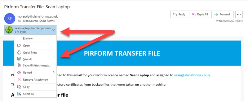 Save attachment option in Outlook