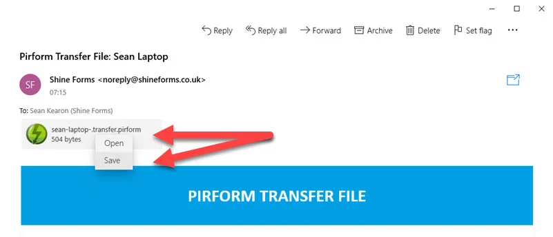 Save attachment option in Windows Mail