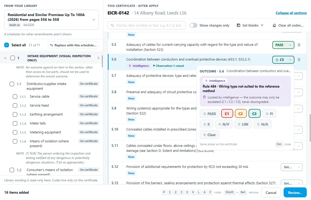 The outcome picker on an item locked by intelligence