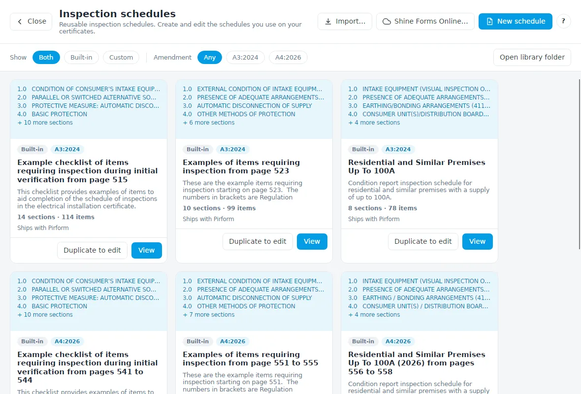 The Schedule Manager home screen showing the schedule library