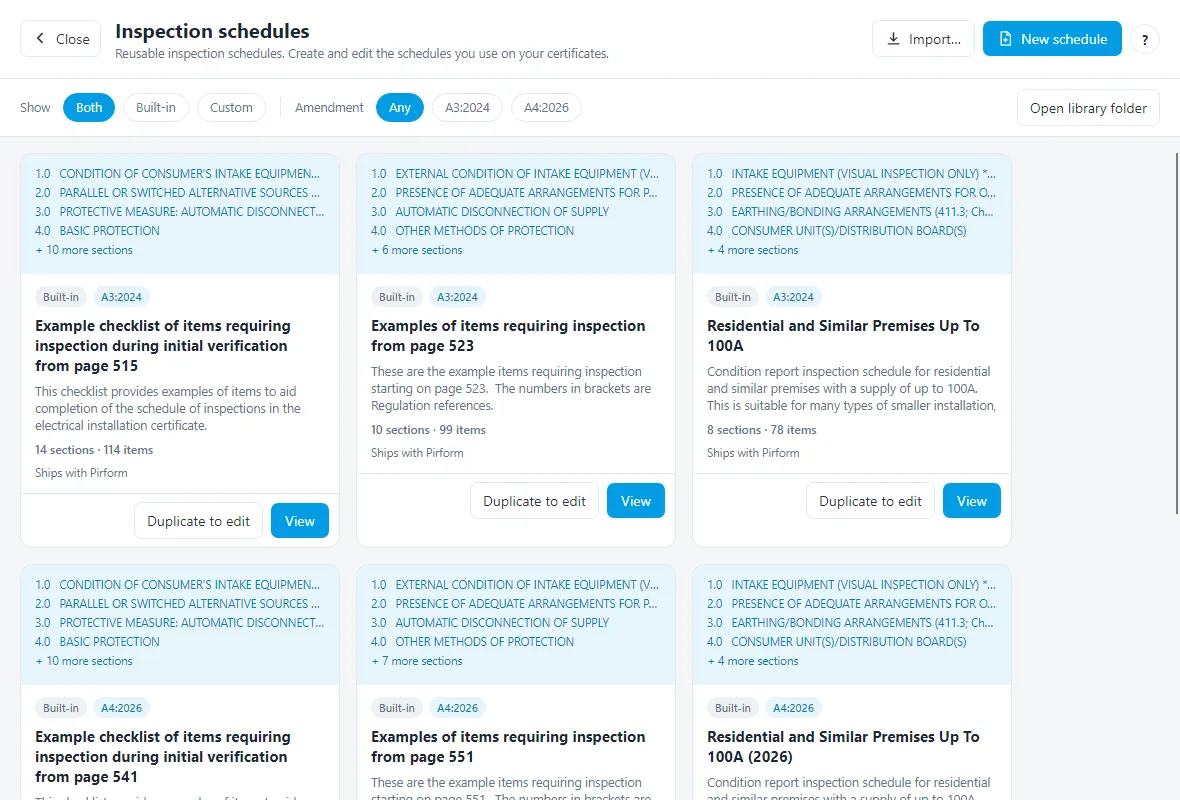 The Schedule Manager home screen showing the schedule library