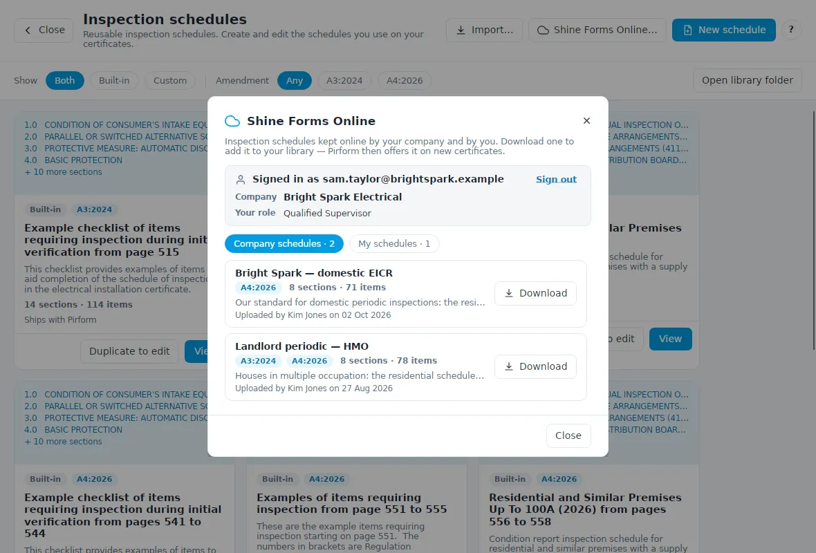 Your company's schedules on Shine Forms Online, ready to download