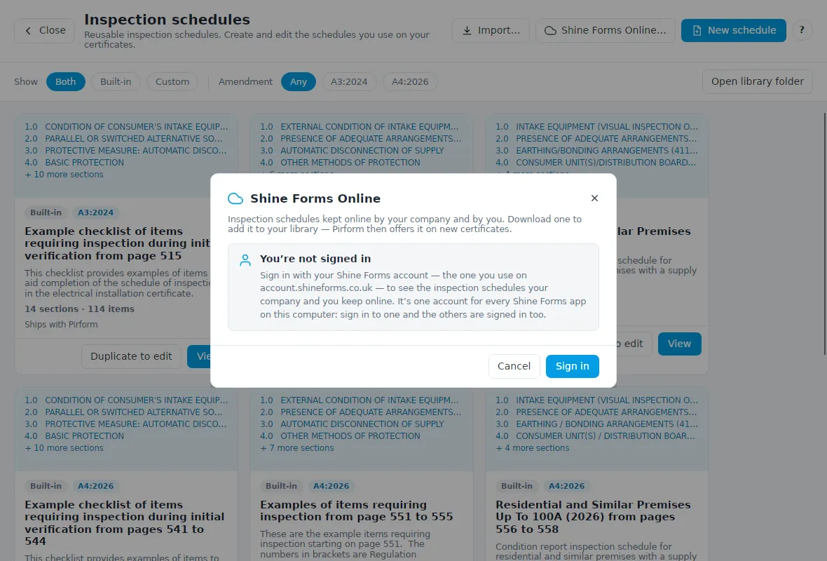 Signing in to Shine Forms Online from the Schedule Manager