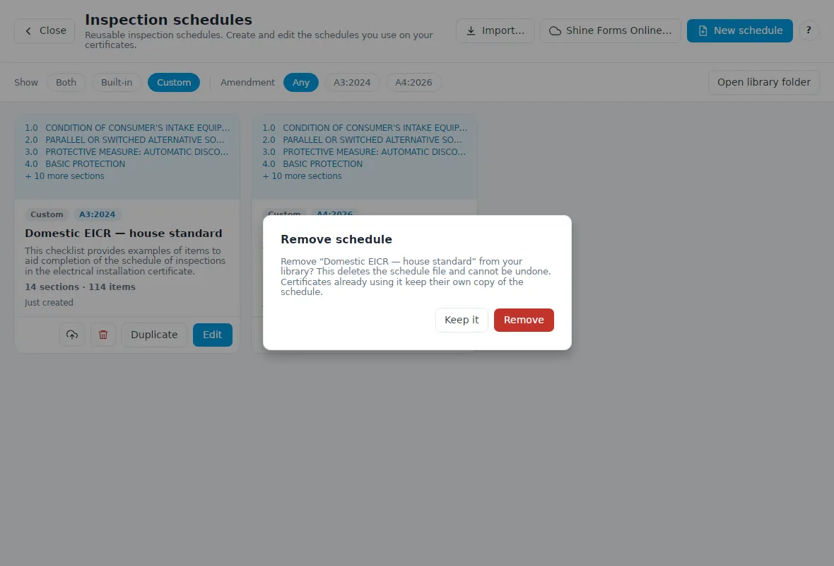 The confirm prompt shown before a schedule is removed