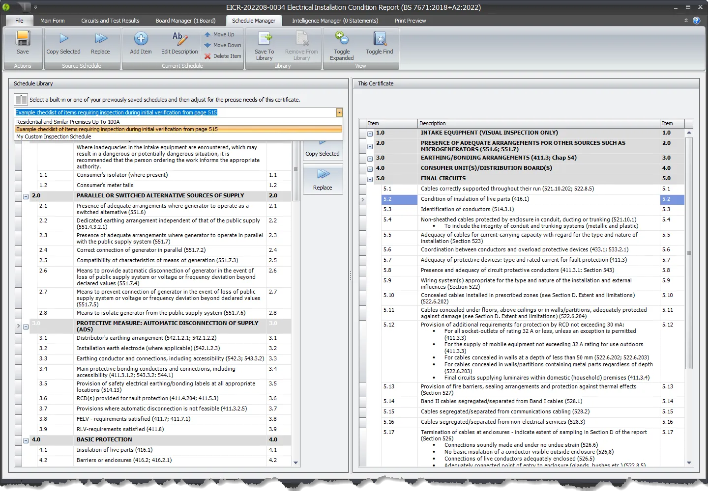 The Schedule Manager interface with a dropdown menu for selecting schedules from the library, highlighted on the left of the screen