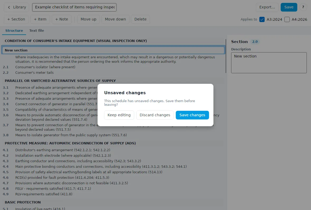 The unsaved changes prompt
