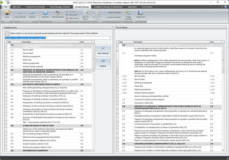 The Schedule Manager interface displaying options to manage and organize inspection schedules, showing buttons for editing, moving, and saving schedules with a clean design