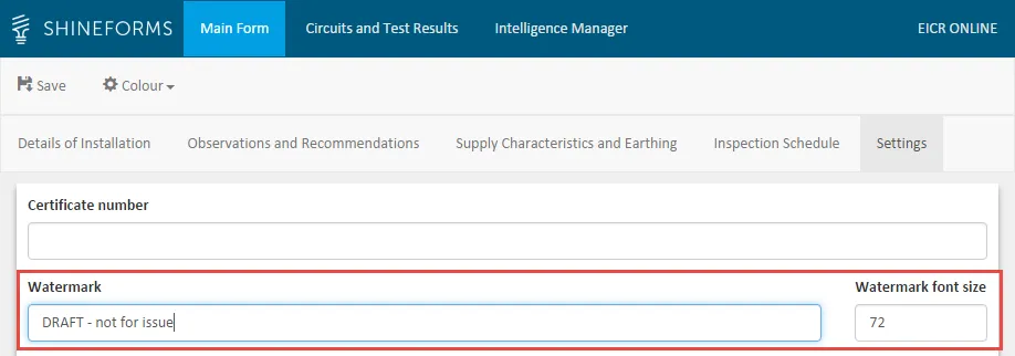 Screenshot of the watermark setting field in the form settings tab