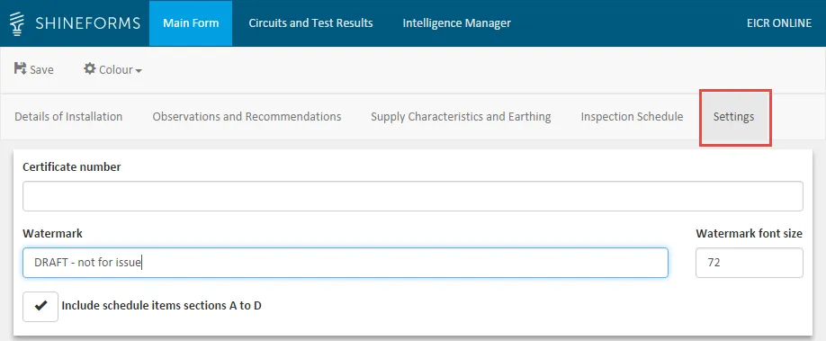 Screenshot of the form settings tab displaying configurable fields