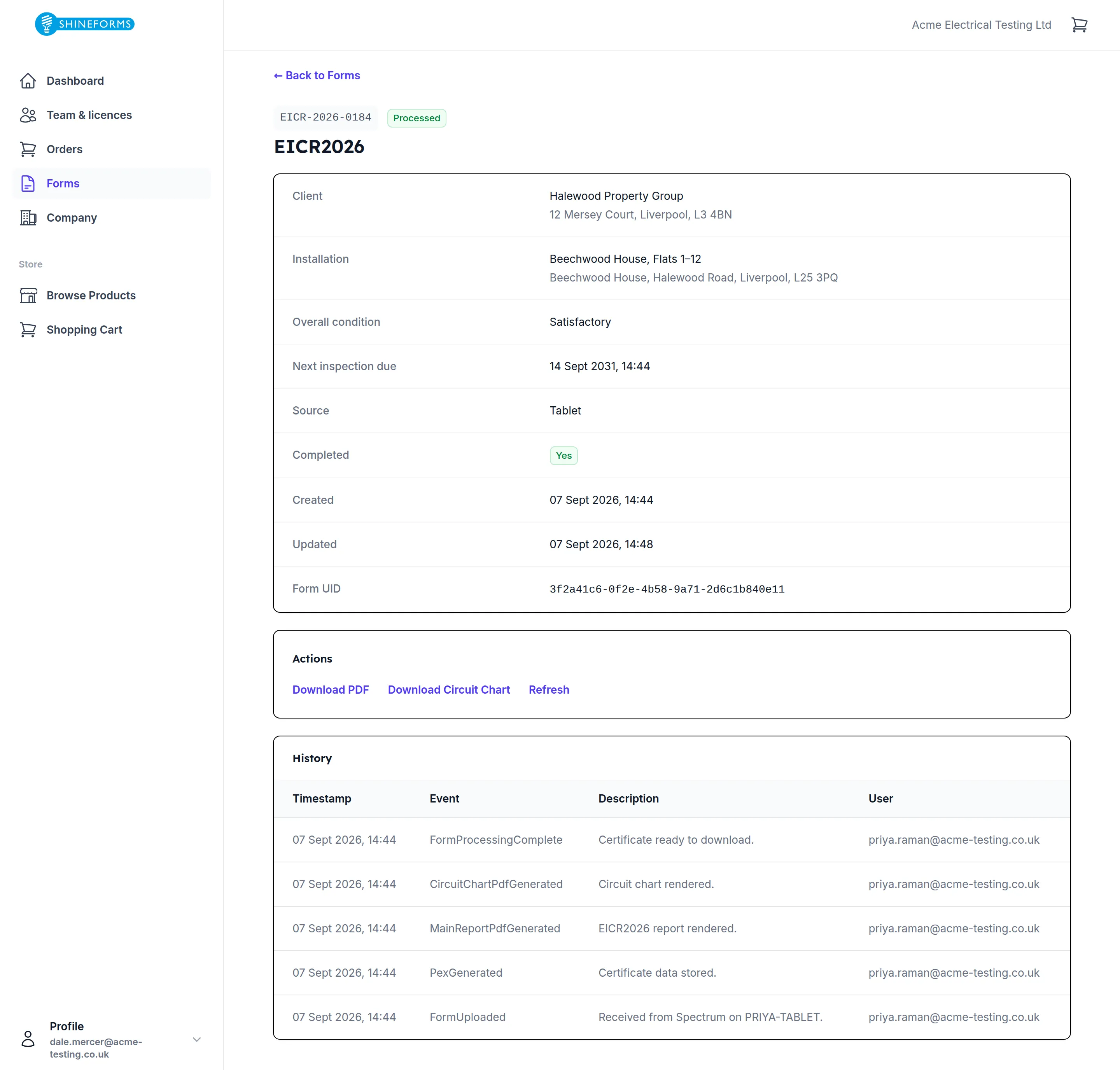 One certificate: who it was for, what it found, and every step the pipeline took on it.