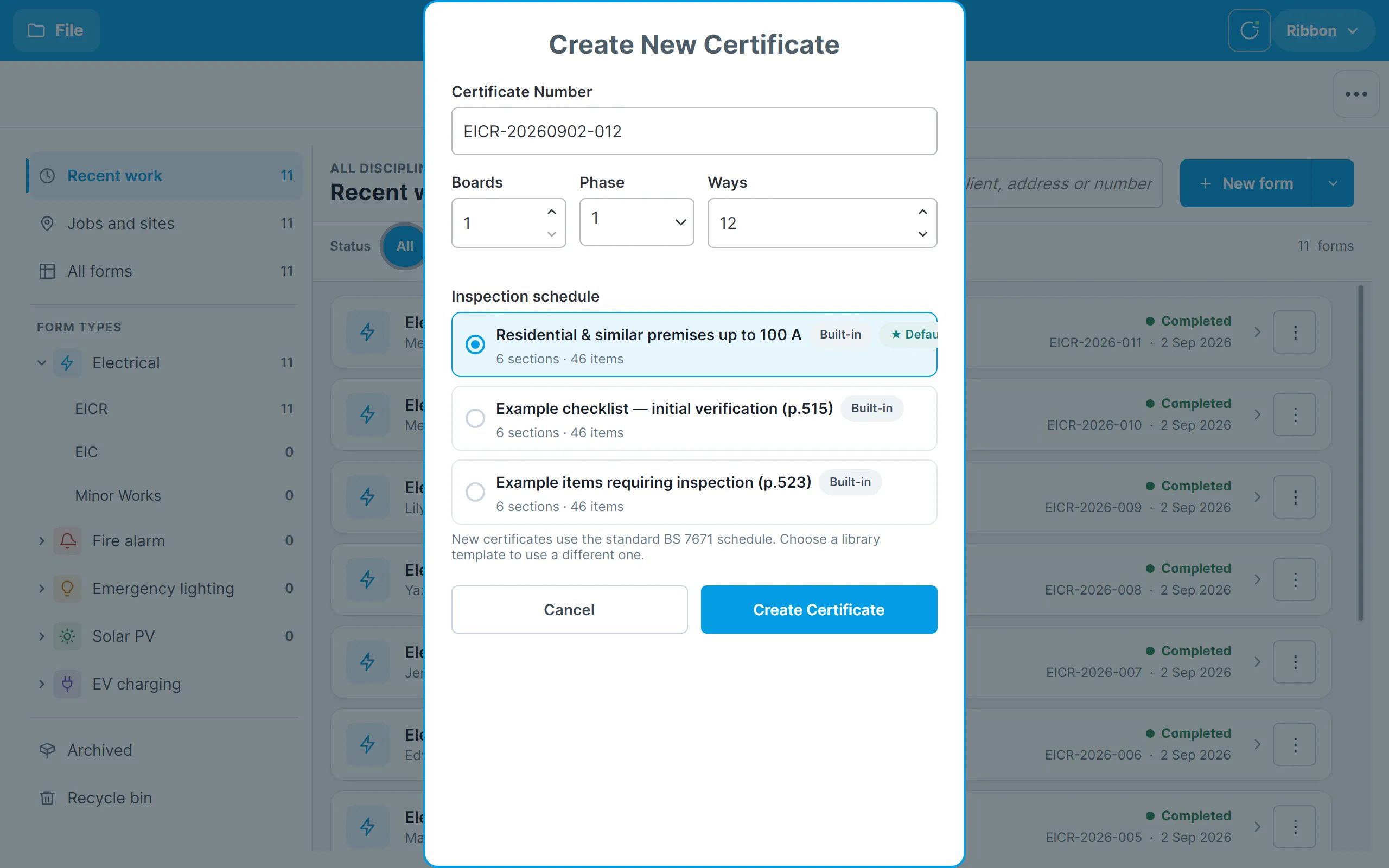 The Create New Certificate dialog