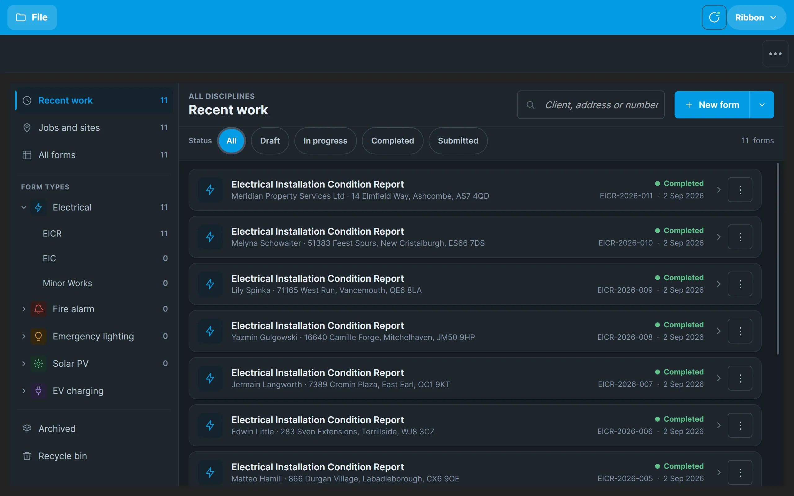 The Home screen in the dark theme