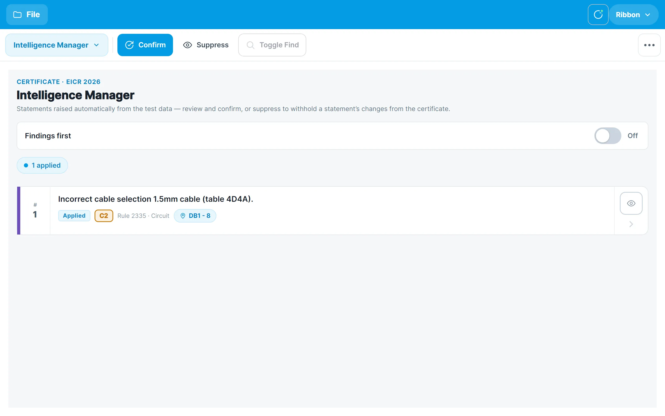 The Intelligence Manager listing an applied statement