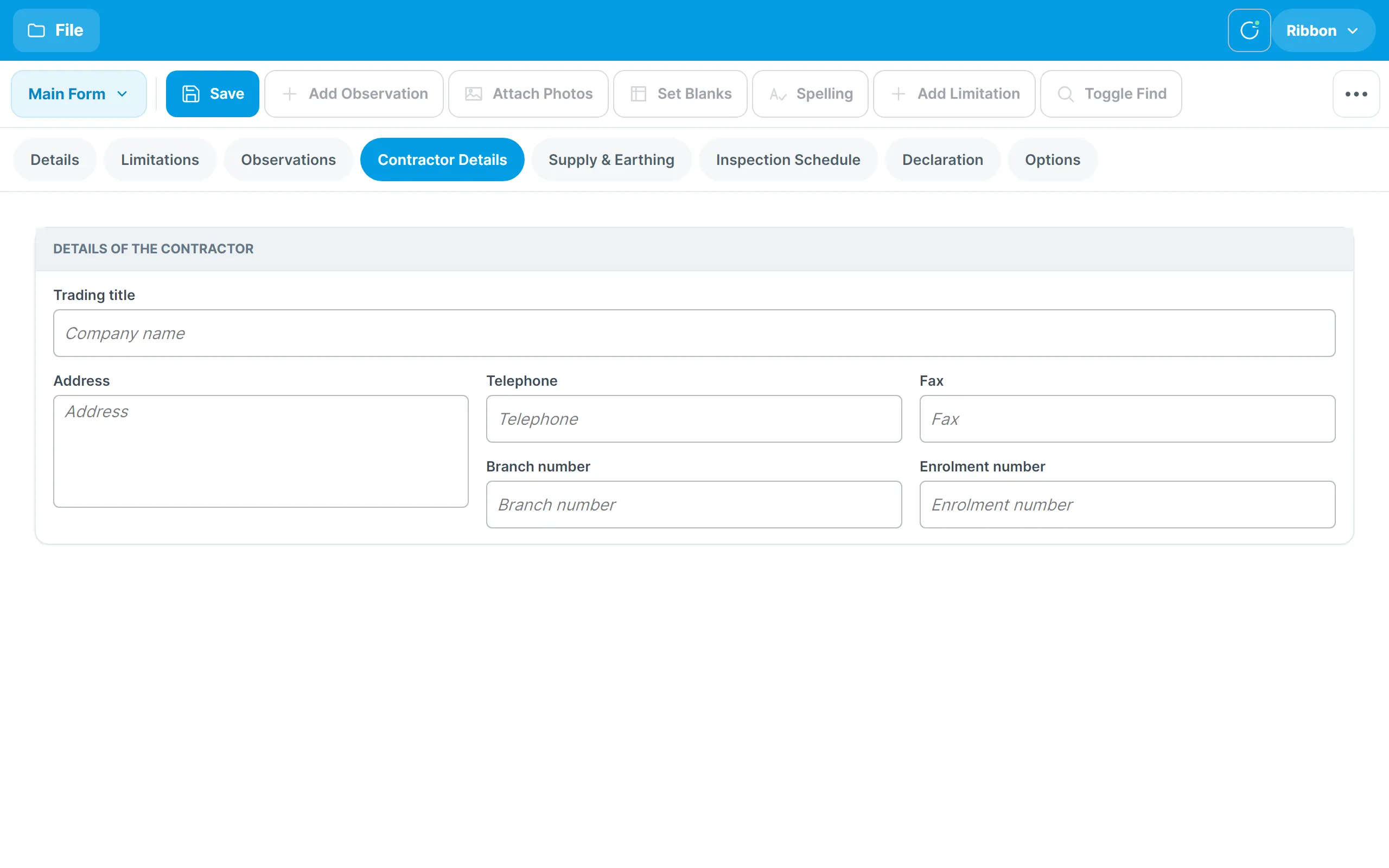 The Contractor Details tab