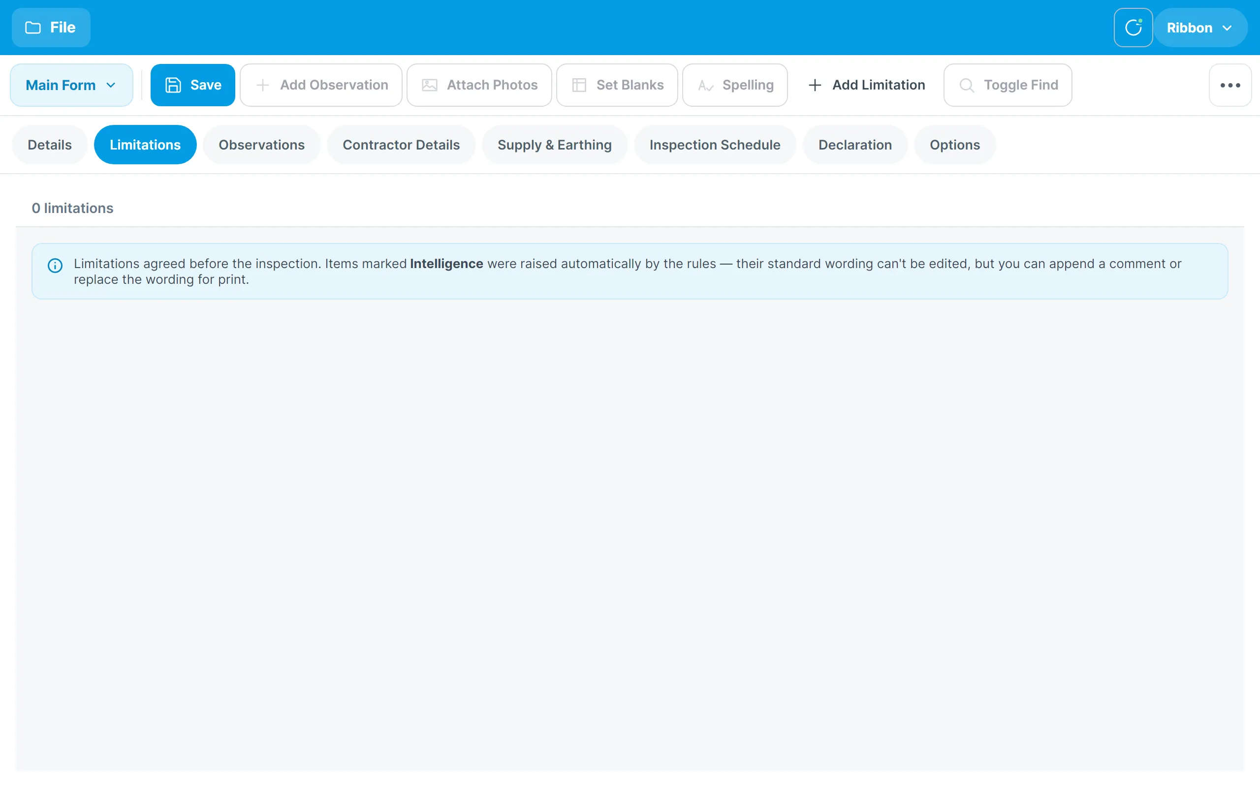 The Limitations tab
