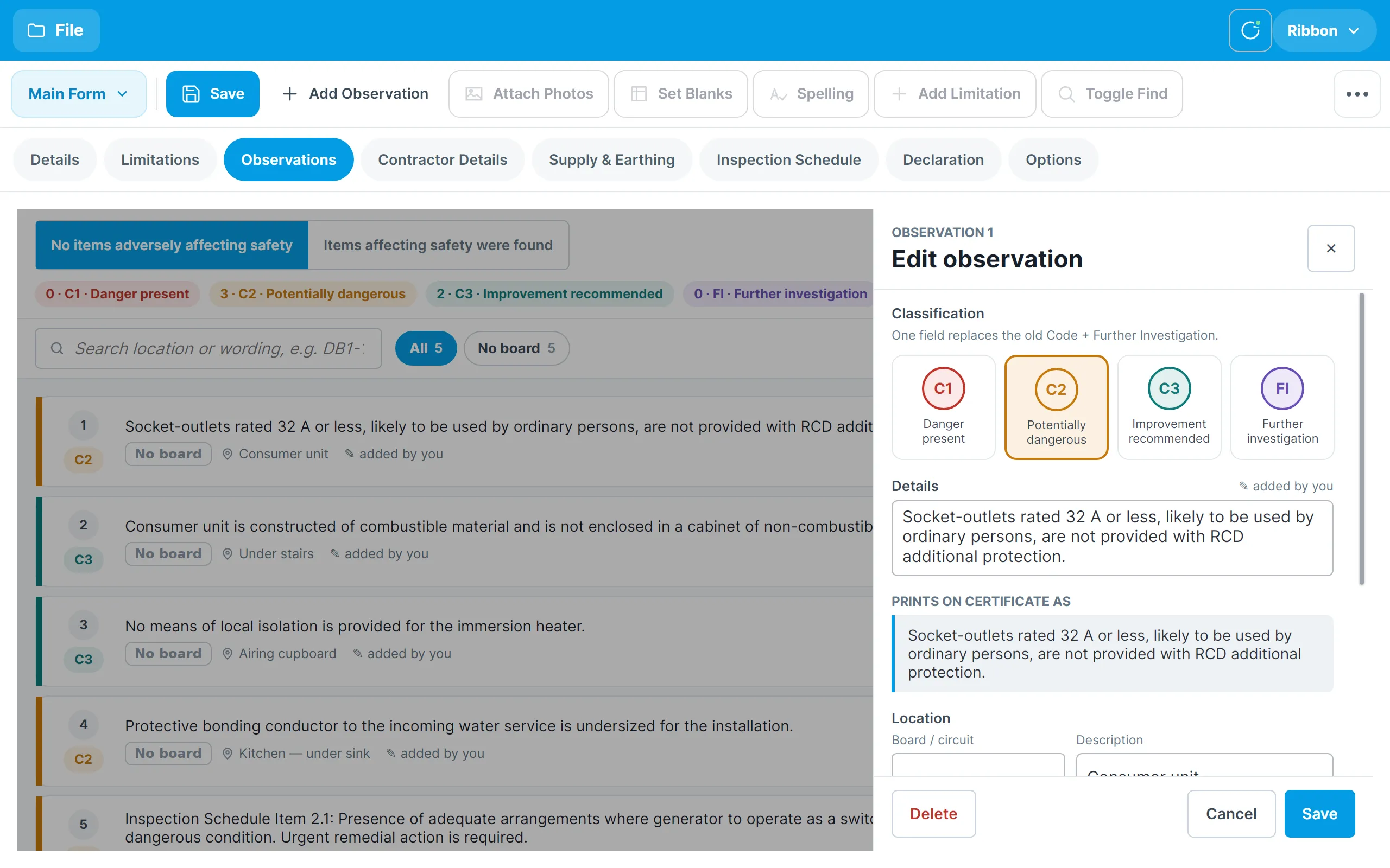 The observation editor