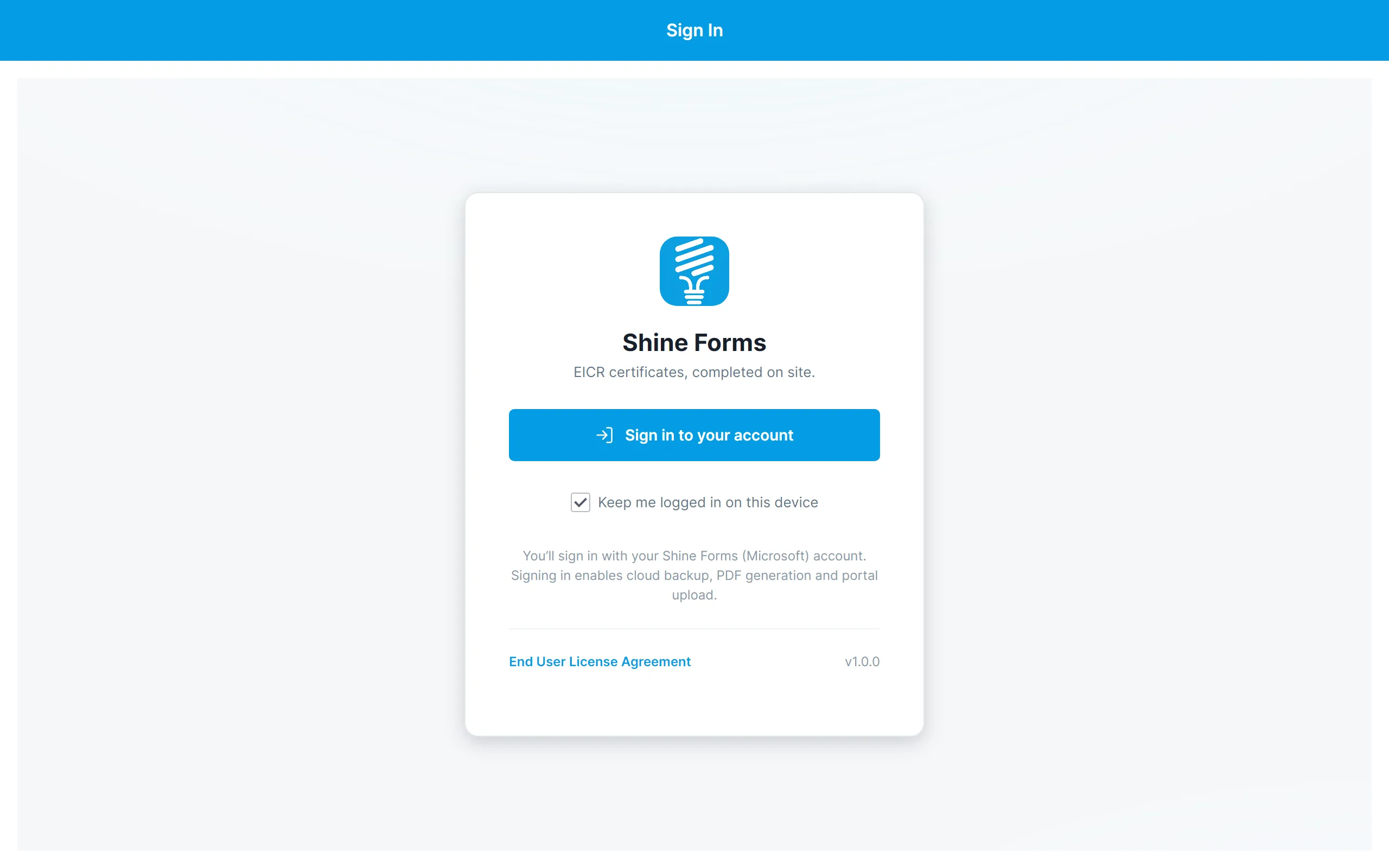 The sign-in screen with the Sign in to your account button