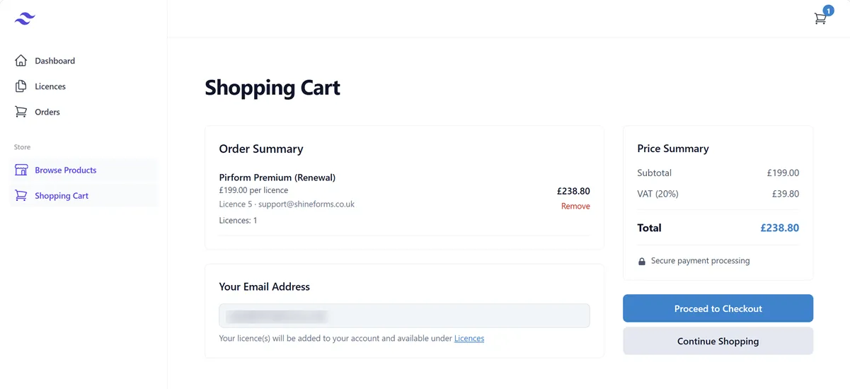 Image showing the cart screen with the items in the cart.