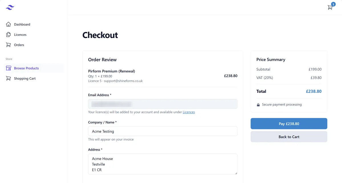Image showing the checkout screen with a summary of the order.