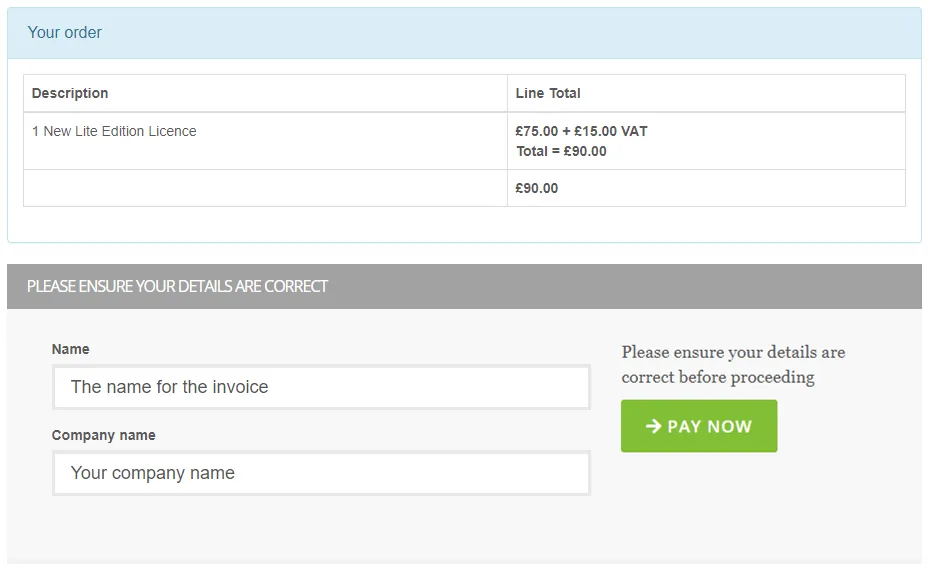Image showing the checkout screen with a summary of the order.