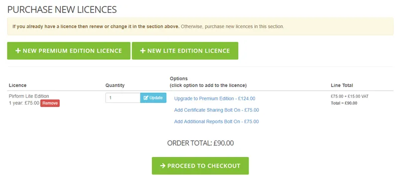 Image illustrating how to purchase a new Premium Edition licence.