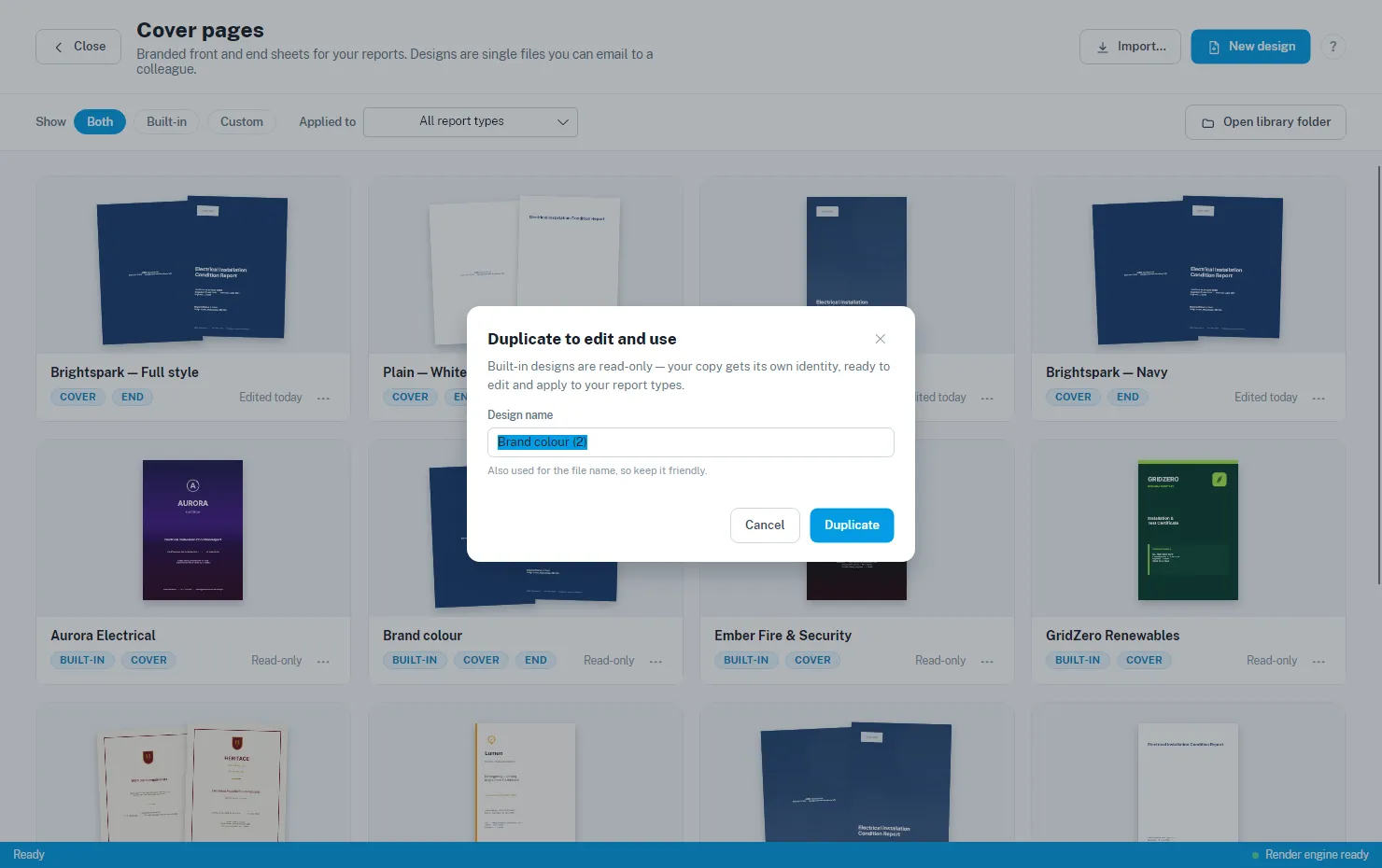 Duplicating a built-in design