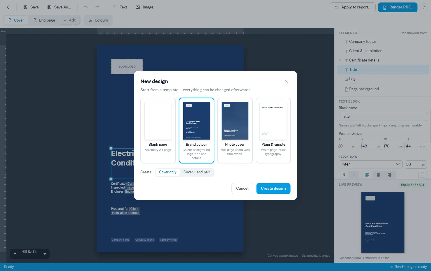 The New design template chooser