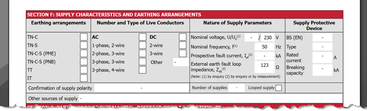 The PDF showing the external earth fault loop impedance as Zdb