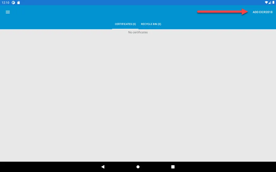 A button to add a new certificate in the Shine Forms tablet app