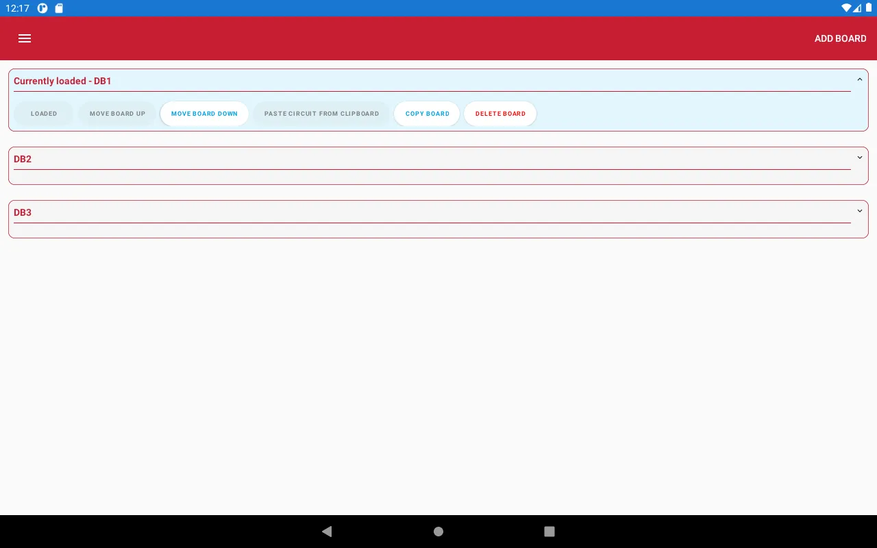 Tablet view of the board manager interface showing options to manage boards