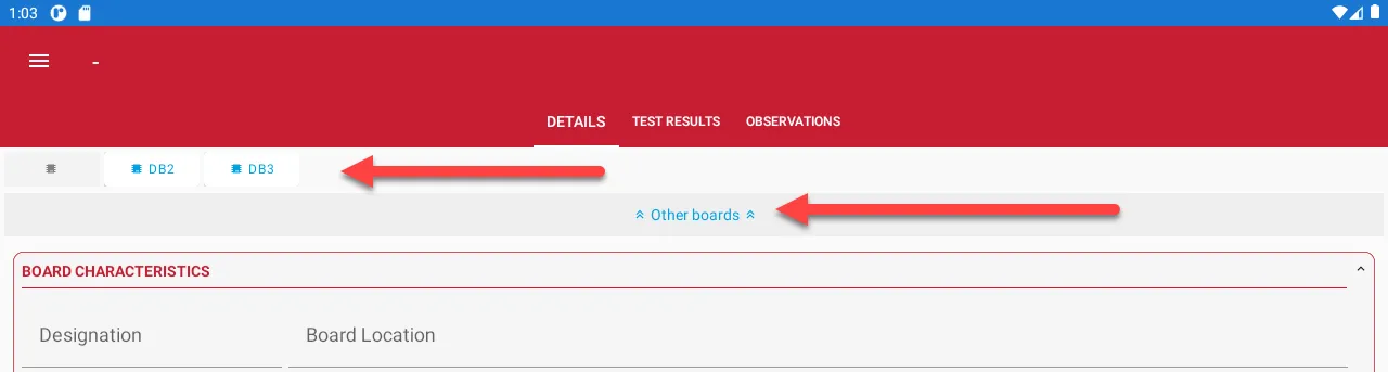 Options to open other boards in the Circuits and Test Results section