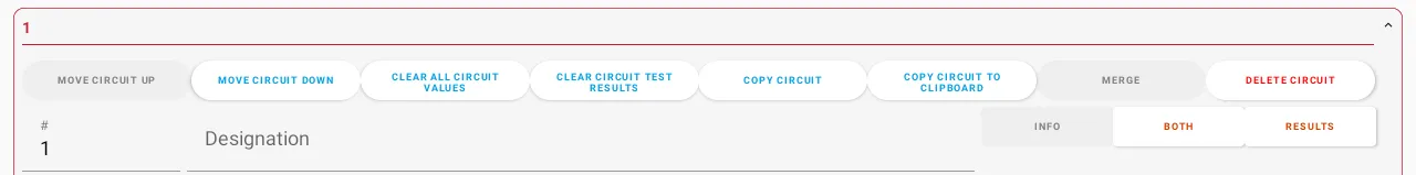 Tablet view showing all circuit action buttons at the top of each circuit