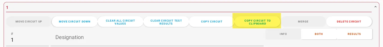 Tablet view showing COPY CIRCUIT TO CLIPBOARD button