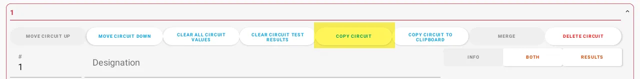 Tablet view showing COPY CIRCUIT button