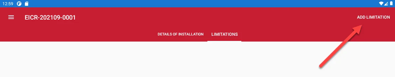 Button labeled 'ADD LIMITATION' for adding a limitation