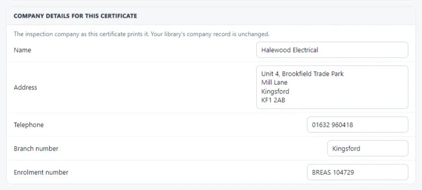 Dialog screenshot displaying fields for updating the company address
