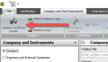 Button to update certificate details for company and engineers in bulk