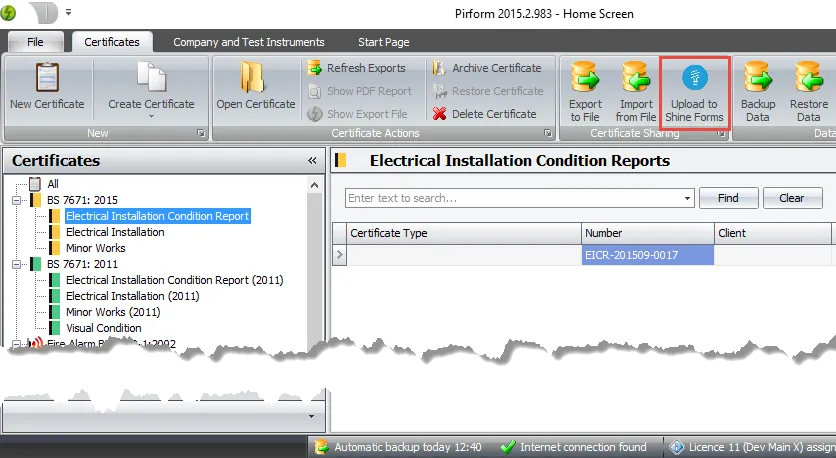 Screenshot of the Upload button in Shine Forms