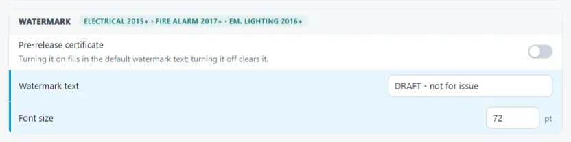 Settings screen in Shine Forms to add watermark text to a certificate