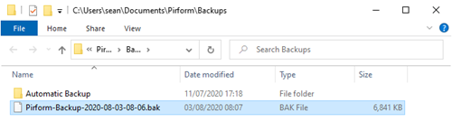 Backup file saved on disk example