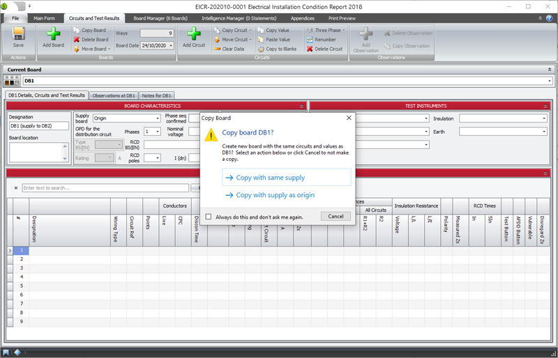 Screenshot showing the dialog box before copying a board in Shine Forms