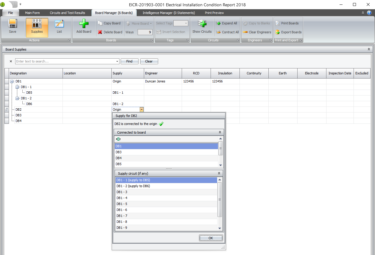 A screenshot of selecting a supply for a board in the supply column of the Board Manager.