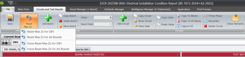 Screenshot highlighting the Reset Max Zs options in the ribbon menu