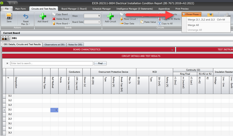 Screenshot highlighting the merge circuit functionality in Shine Forms